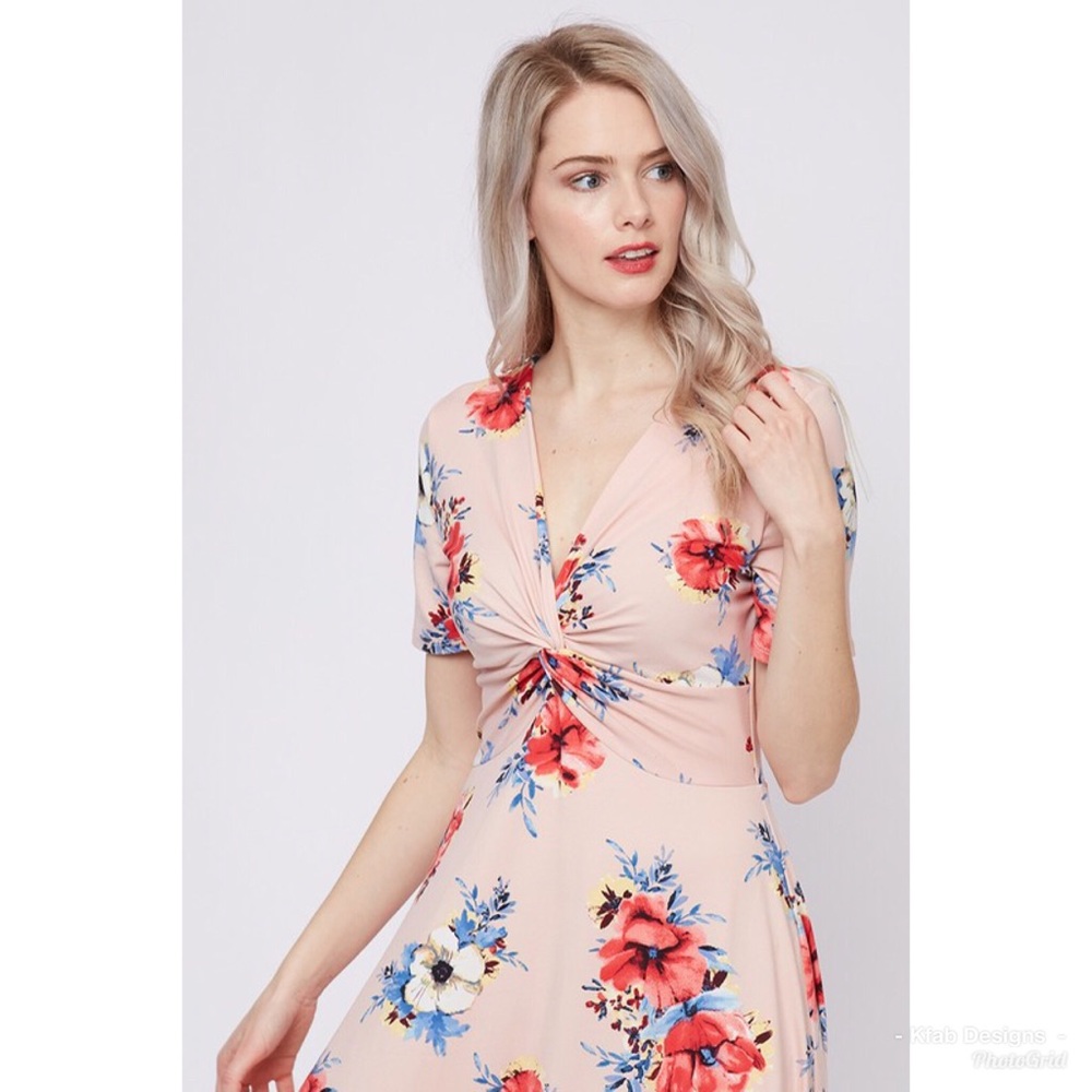 💝LAST 1! Stunning Blush Twist Front Floral Dress - Picture 7 of 7